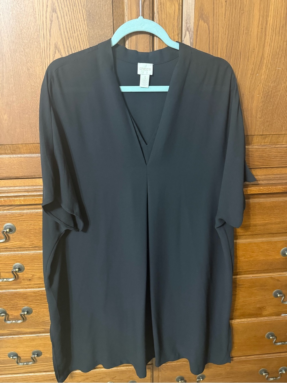 Chico's Black V-Neck Tunic with Short Sleeves